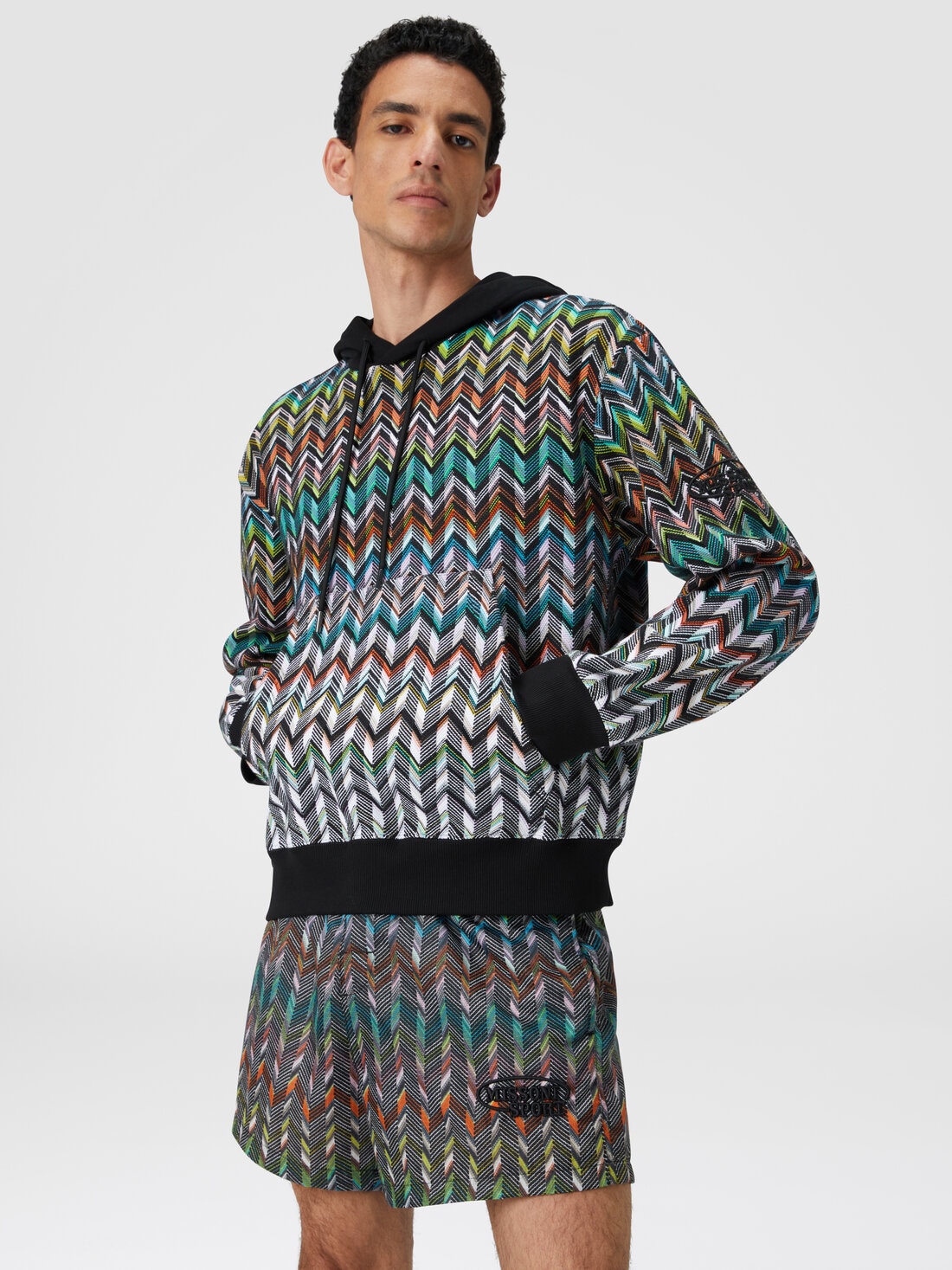 Hooded sweatshirt in zigzag knit , Multicoloured  - TS24SW05BC0047S91J3 - 3