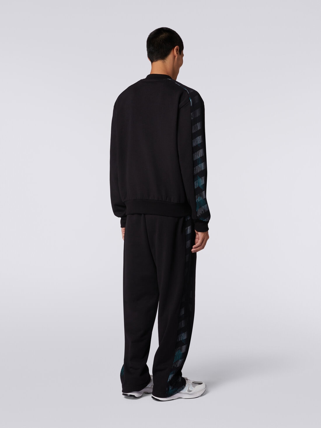 Cardigan in cotton fleece with zigzag knit details, Black    - TS24SW0BBJ00INS91J4 - 3
