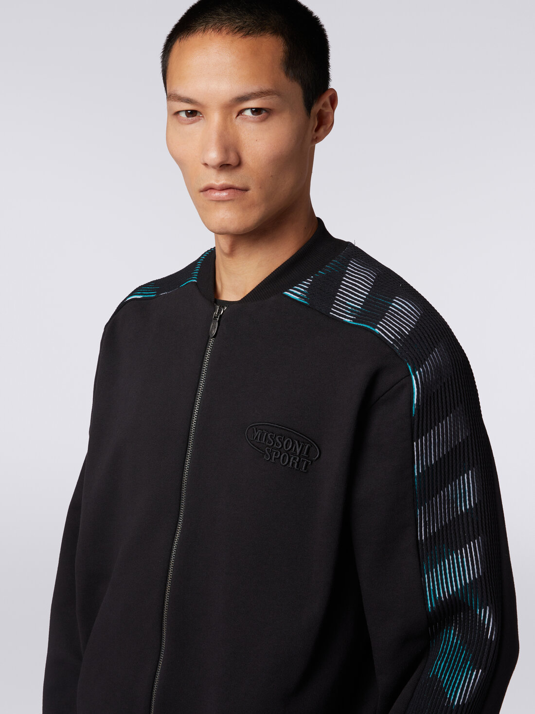 Cardigan in cotton fleece with zigzag knit details, Black    - TS24SW0BBJ00INS91J4 - 4