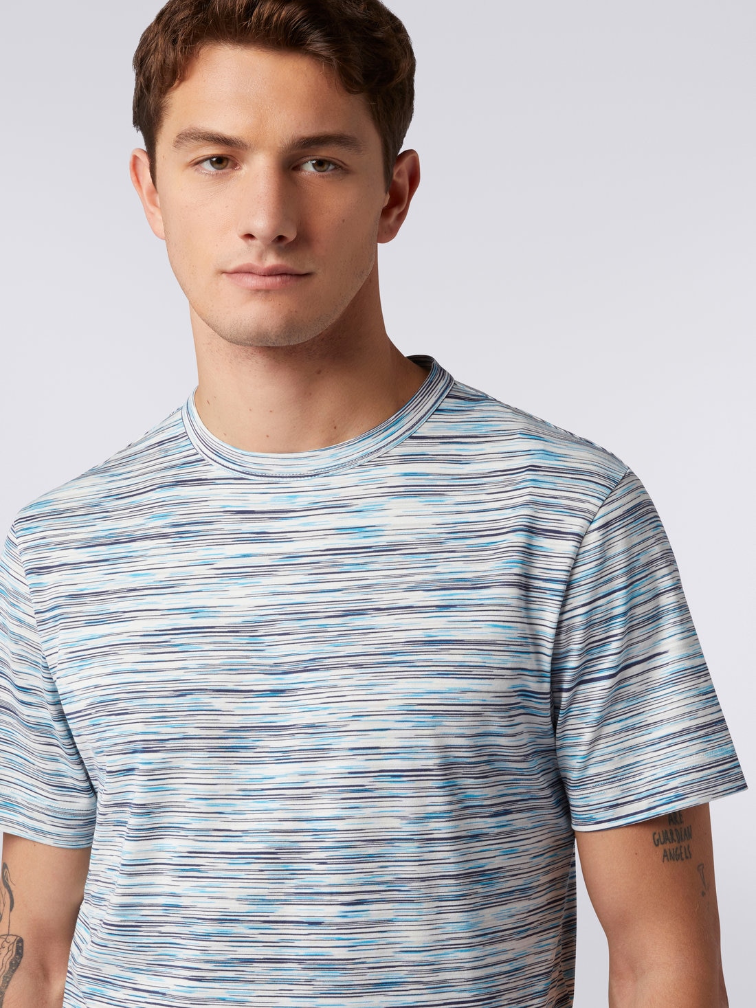 Slub cotton crew-neck T-shirt White, Black & Light Blue | Missoni