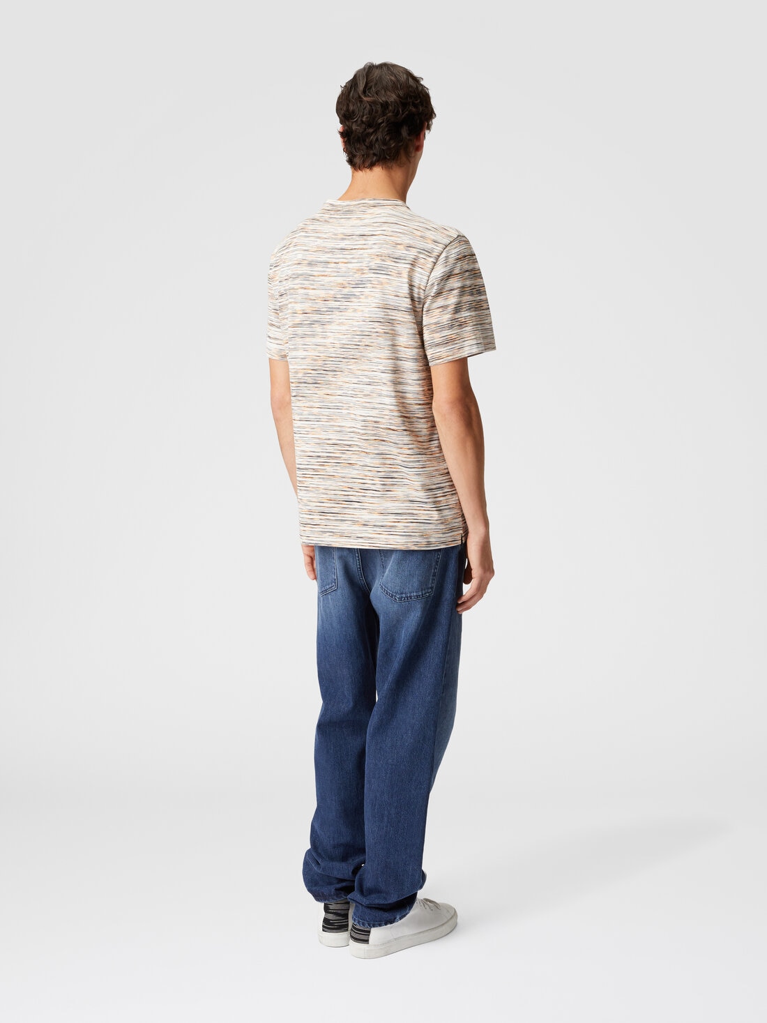 Slub cotton crew-neck T-shirt, White  & Orange - UC22SL01BJ0001F201B - 2
