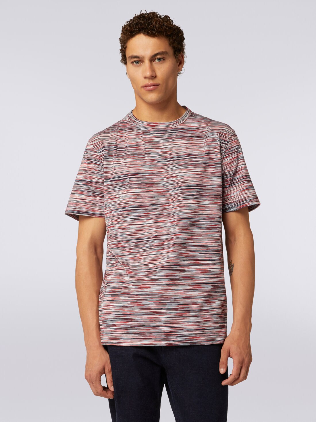 Rundhals-T-Shirt aus Baumwolle in Flammgarnoptik, Mehrfarbig  - 8053147072838 - 4