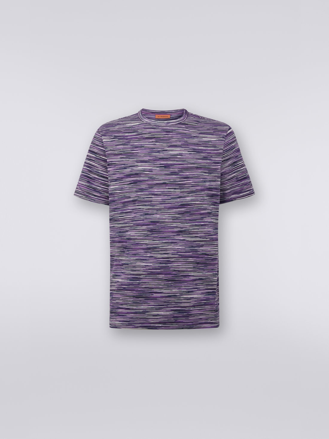 Slub cotton crew-neck T-shirt, White, Black & Purple - 0