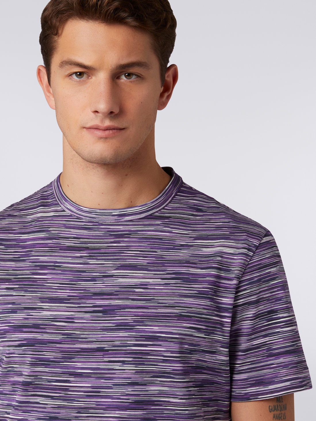 Slub cotton crew-neck T-shirt, White, Black & Purple - UC22SL01BJ0001F500P - 4