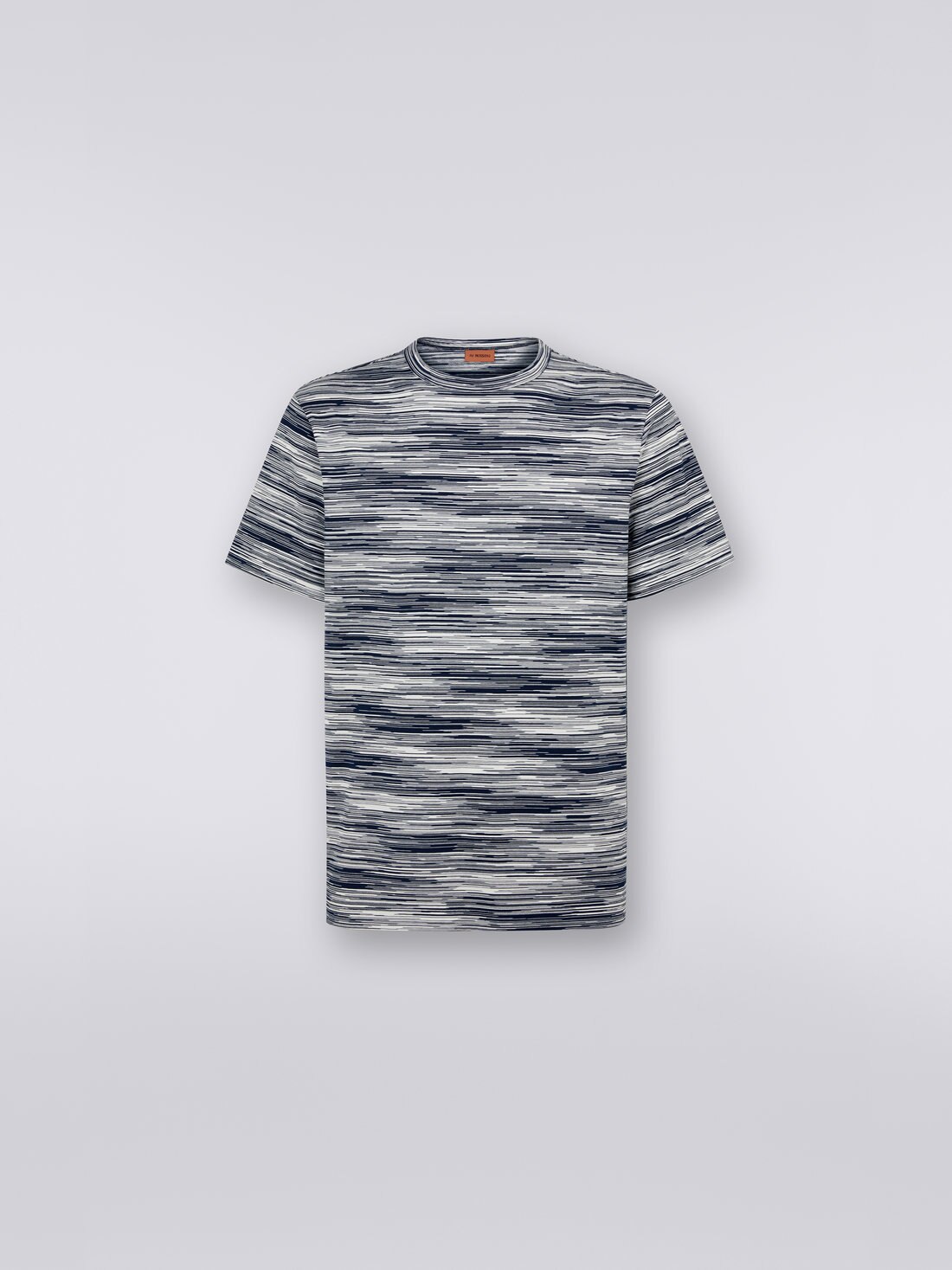 T-shirt à col ras du cou en coton flammé, Blanc, Noir & Bleu Marine - UC22SL01BJ0001F703I - 0