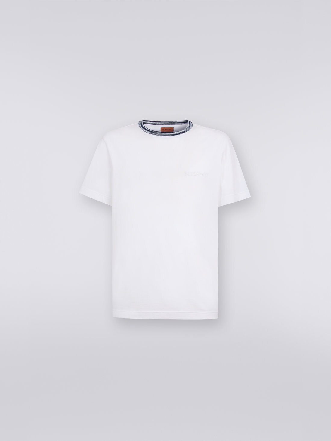 Crew-neck cotton T-shirt with contrasting detail and logo lettering, White  - 0
