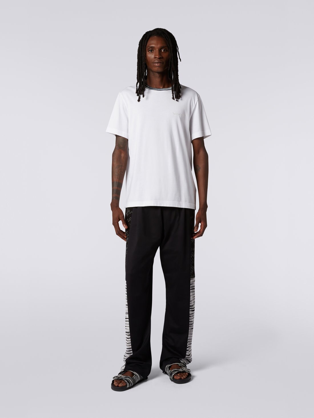 Crew-neck cotton T-shirt with contrasting detail and logo lettering, White  - UC22SL01BJ0002S00K5 - 1