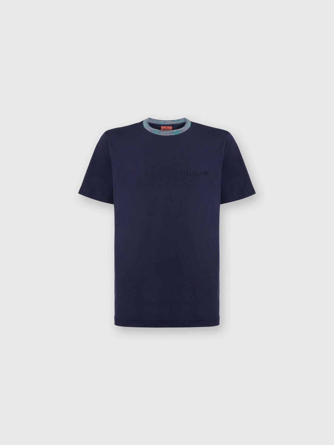 T-shirt en coton à col ras du cou avec détails contrastés et logo inscrit, Bleu & Multicolore  - UC22SL01BJ0002S72G3 - 0