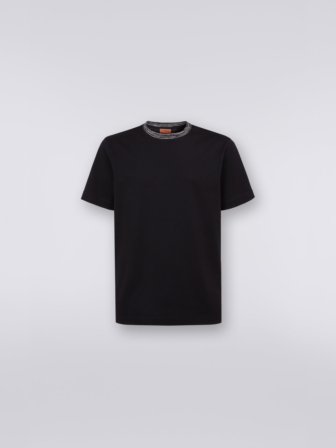 Crew-neck cotton T-shirt with contrasting detail and logo lettering, Black    - 0