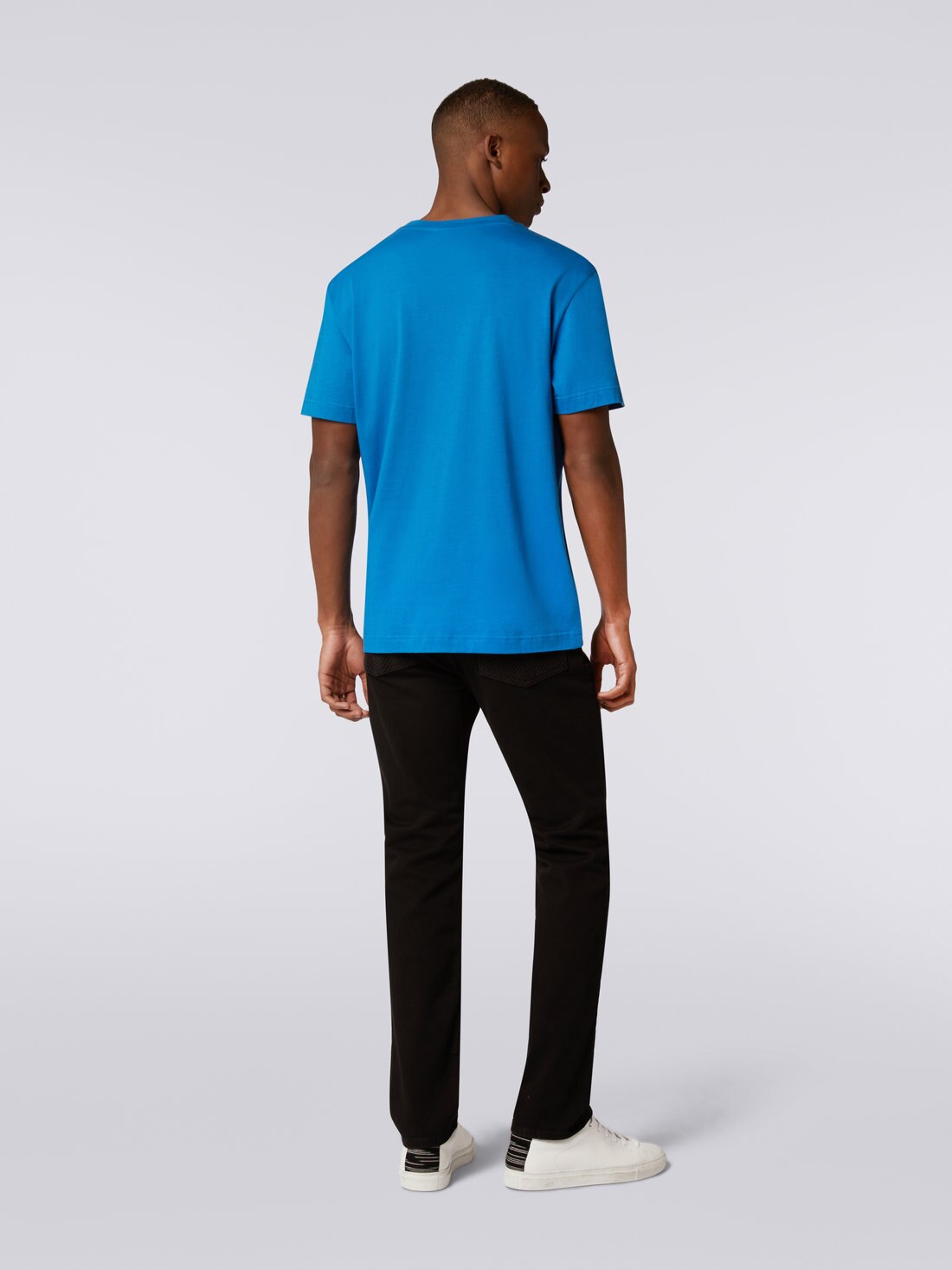 T-shirt en coton à col ras du cou avec logo brodé, Bleu - 8051575787287 - 3