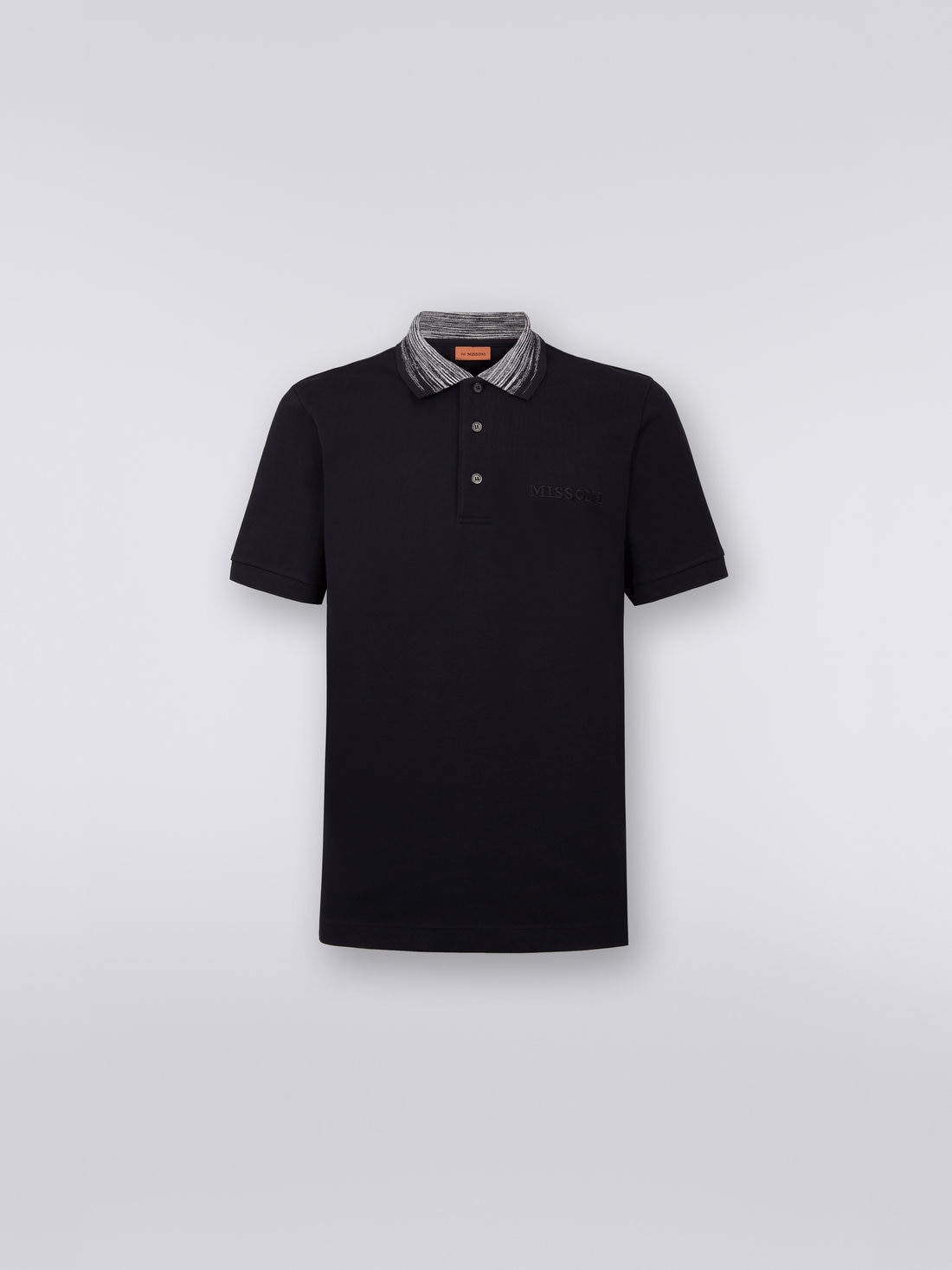 Cotton polo shirt with slub collar and logo lettering, Black    - UC22W200BJ0019S90NC - 0