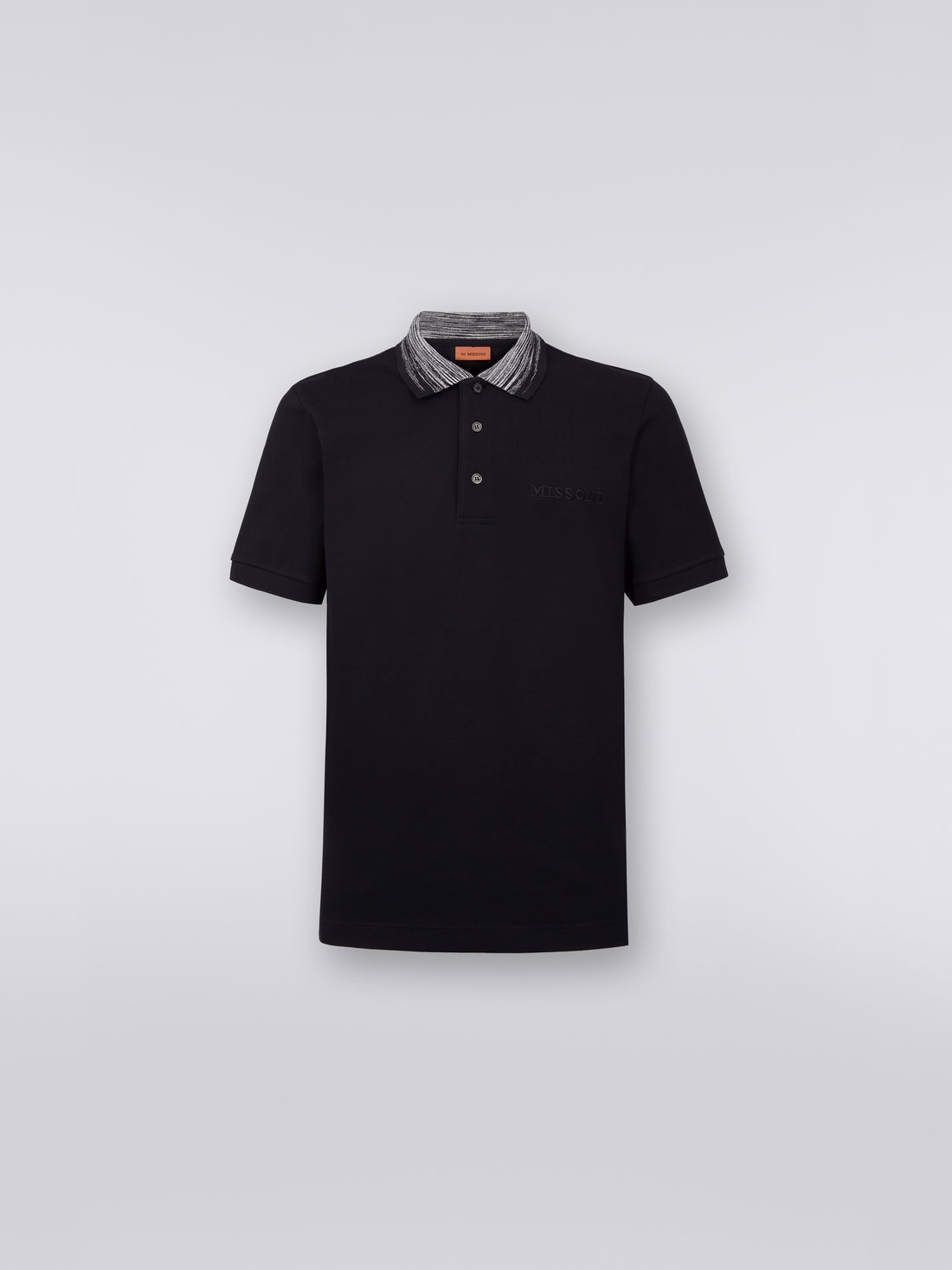 Polo en coton avec col flammé et logo inscrit, Noir    - UC22W200BJ0019S90NC - 0