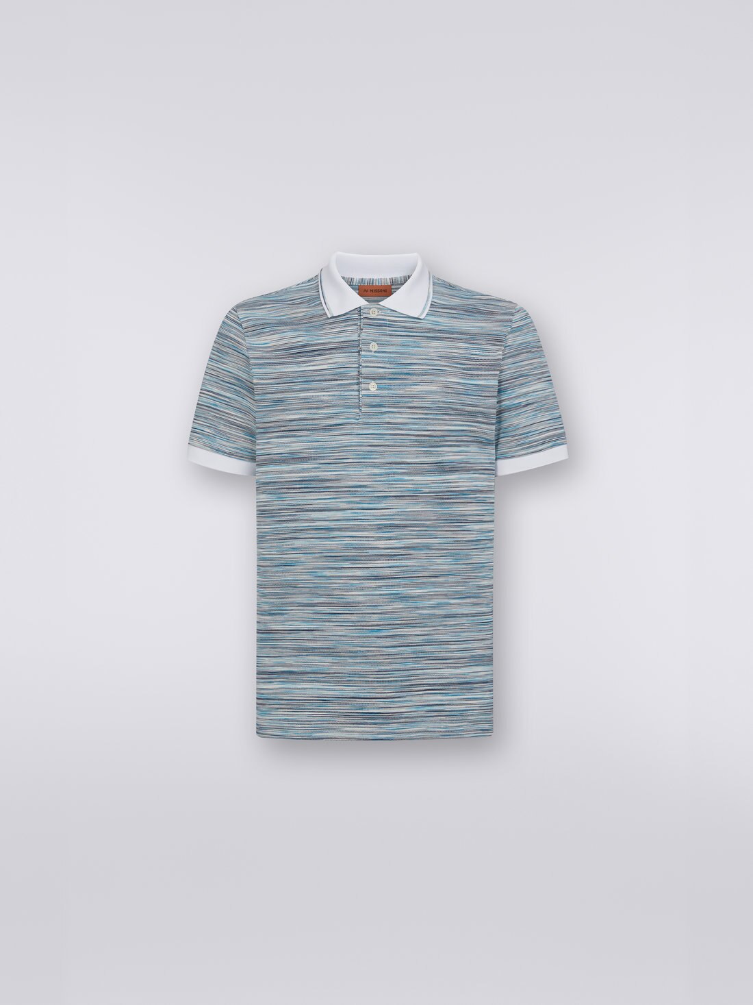 Slub cotton polo shirt with plain details, White & Sky Blue - 0