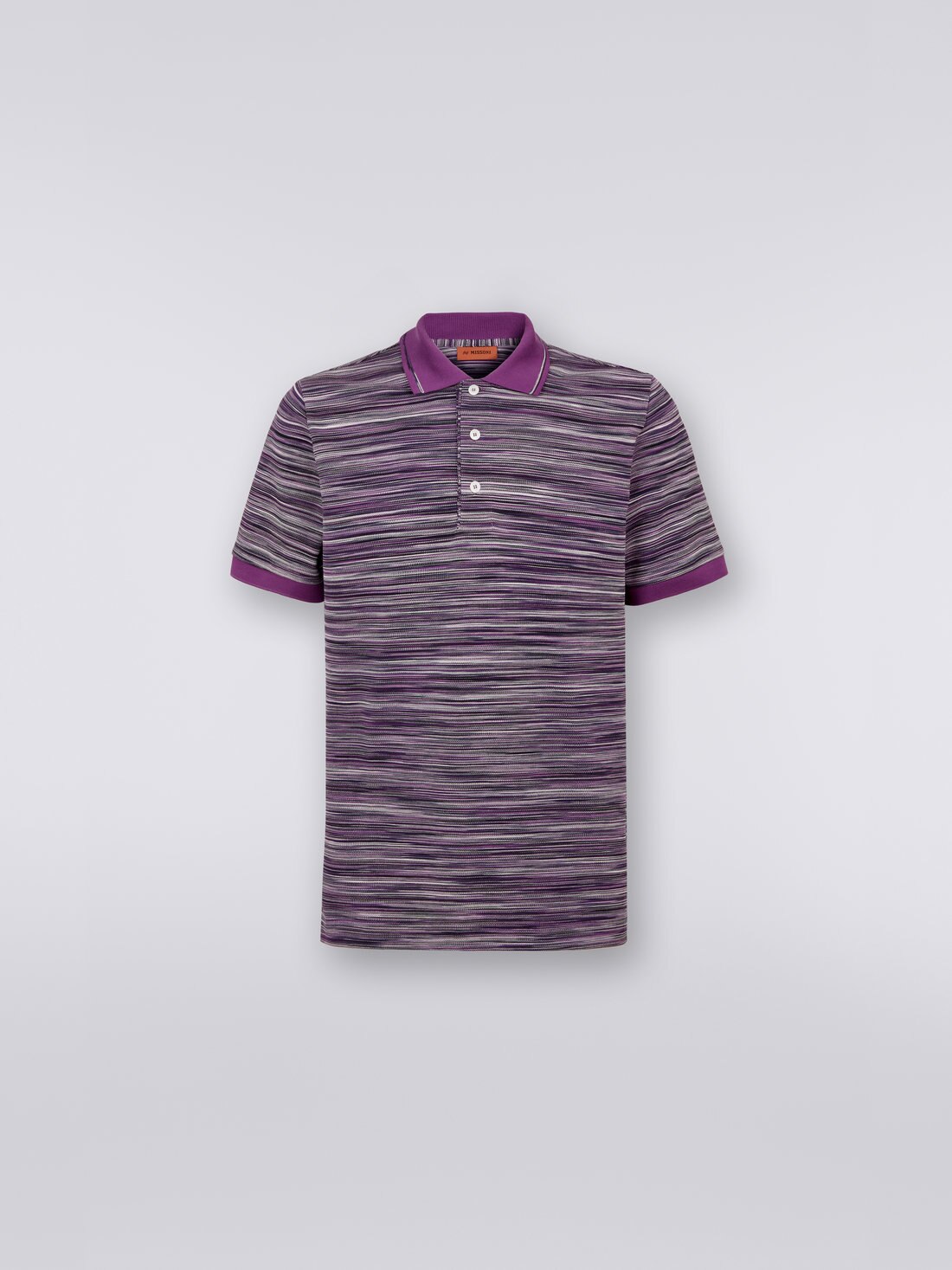 Slub cotton polo shirt with plain details, White, Black & Purple - 0