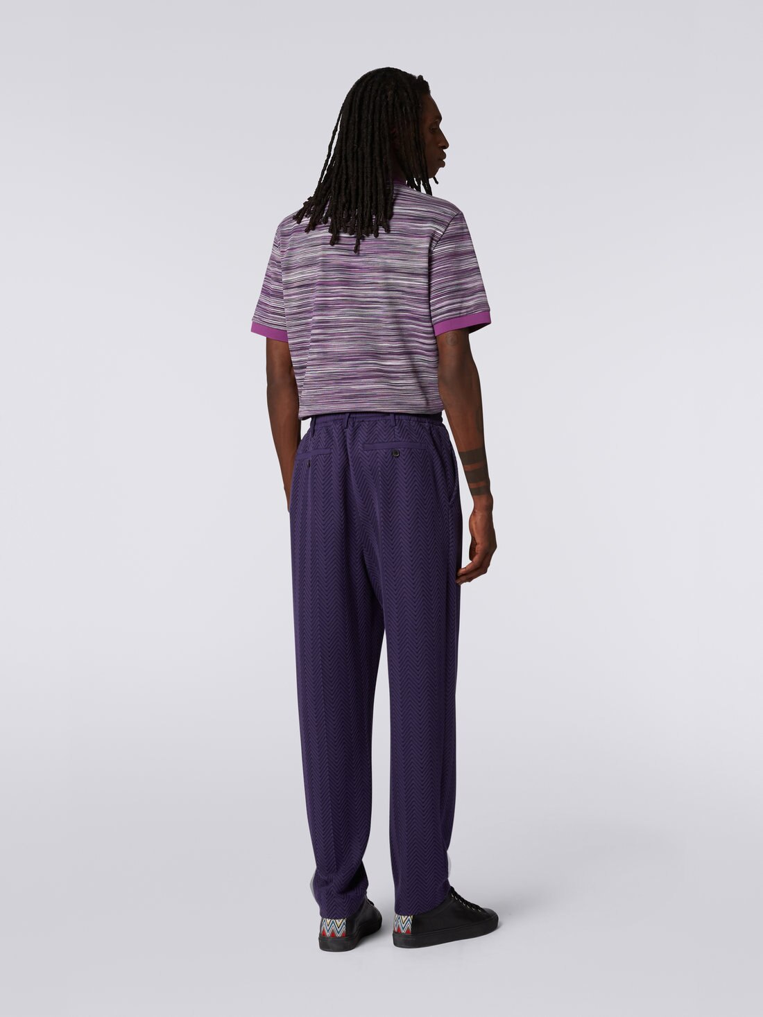 Slub cotton polo shirt with plain details, White, Black & Purple - 3