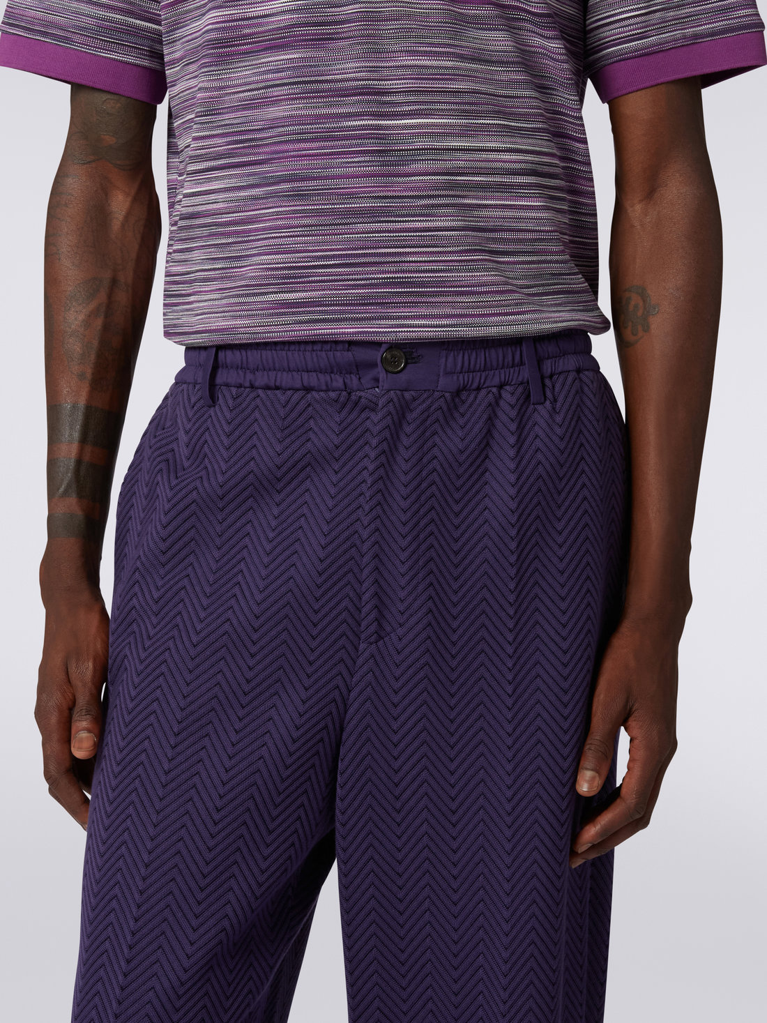 Slub cotton polo shirt with plain details, White, Black & Purple - 4