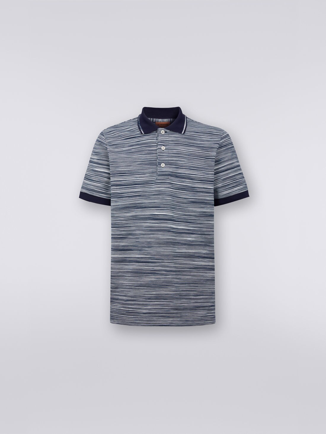 Slub cotton polo shirt with plain details, White & Navy Blue - 0