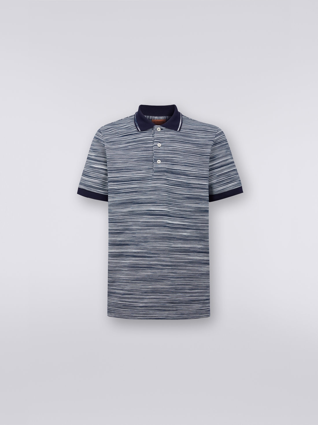 Slub cotton polo shirt with plain details, White & Navy Blue - 8051575599330 - 0