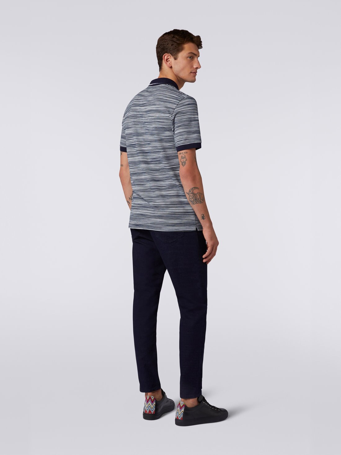 Slub cotton polo shirt with plain details, White & Navy Blue - 8051575599330 - 3