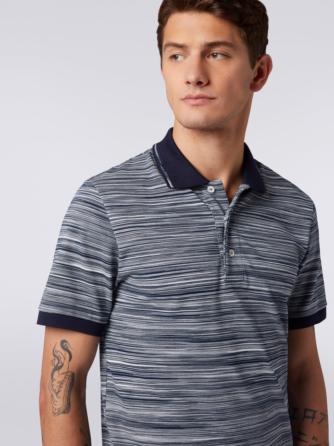 Slub cotton polo shirt with plain details, White & Navy Blue - UC22W201BJ001GF701A - 4