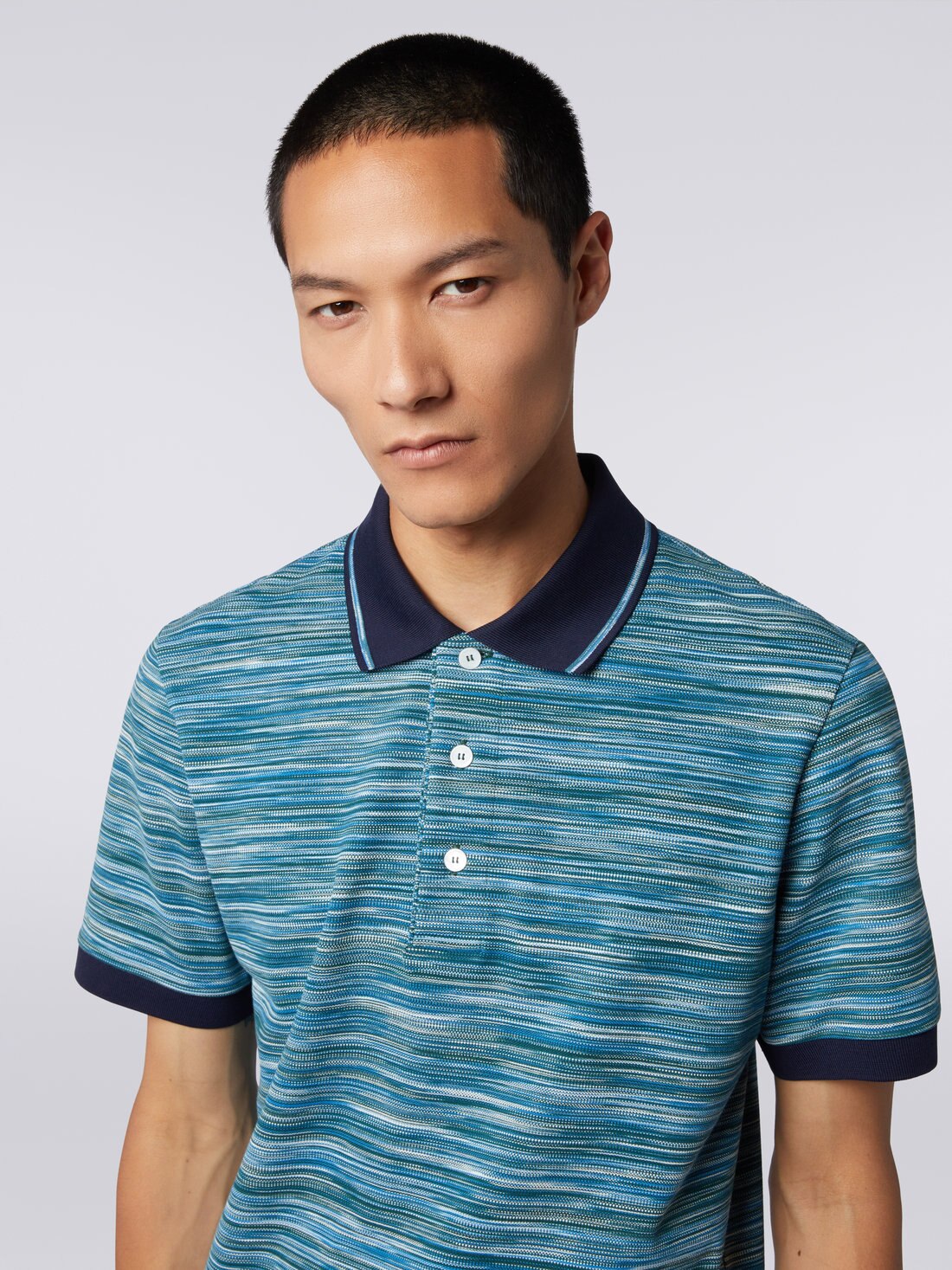 Slub cotton polo shirt with plain details Multicoloured | Missoni