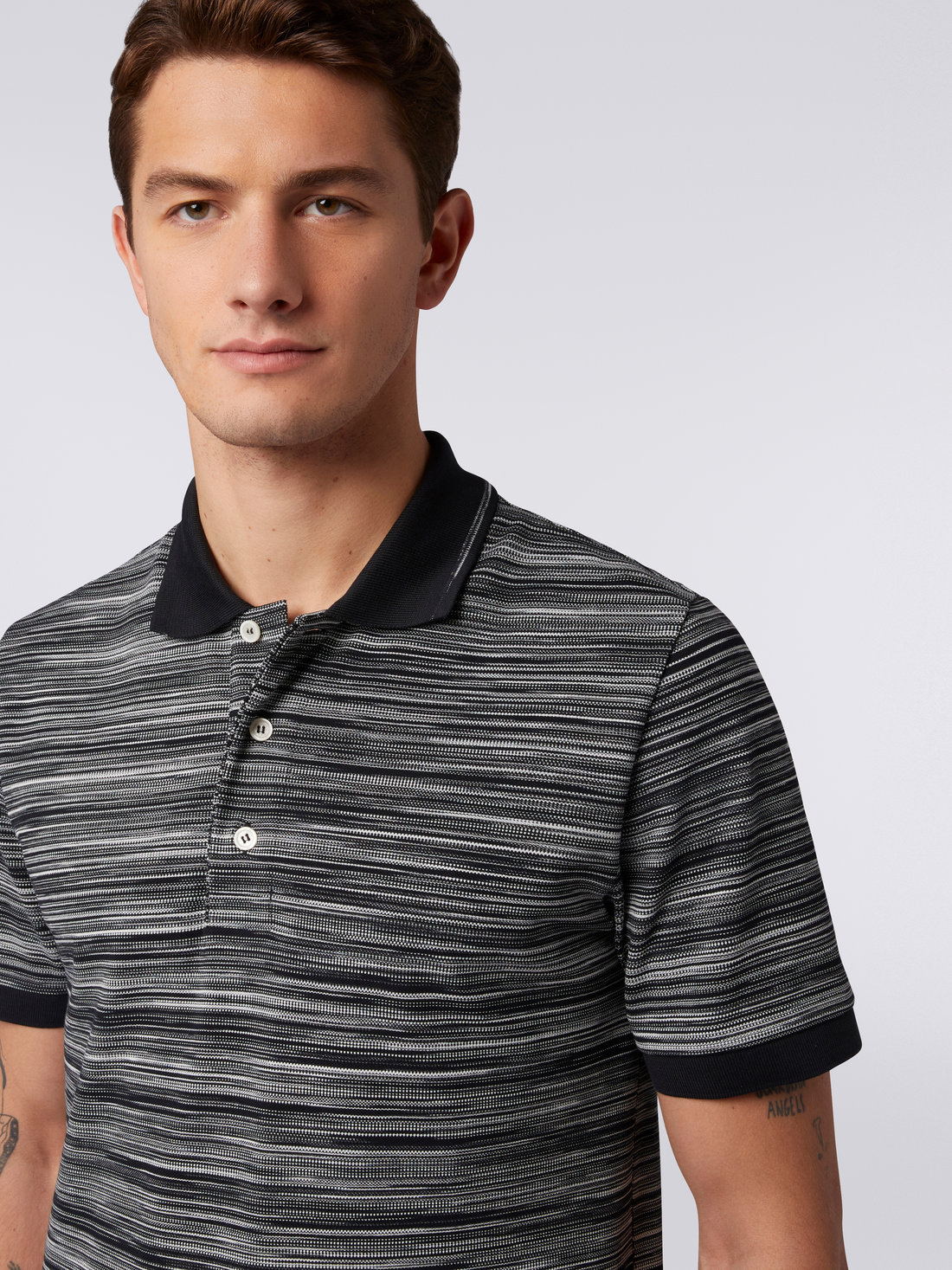Slub cotton polo shirt with plain details Black & White | Missoni