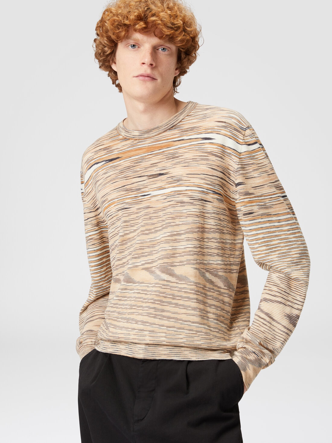 Jersey de cuello redondo flameado, Beige - 8053147120744 - 3