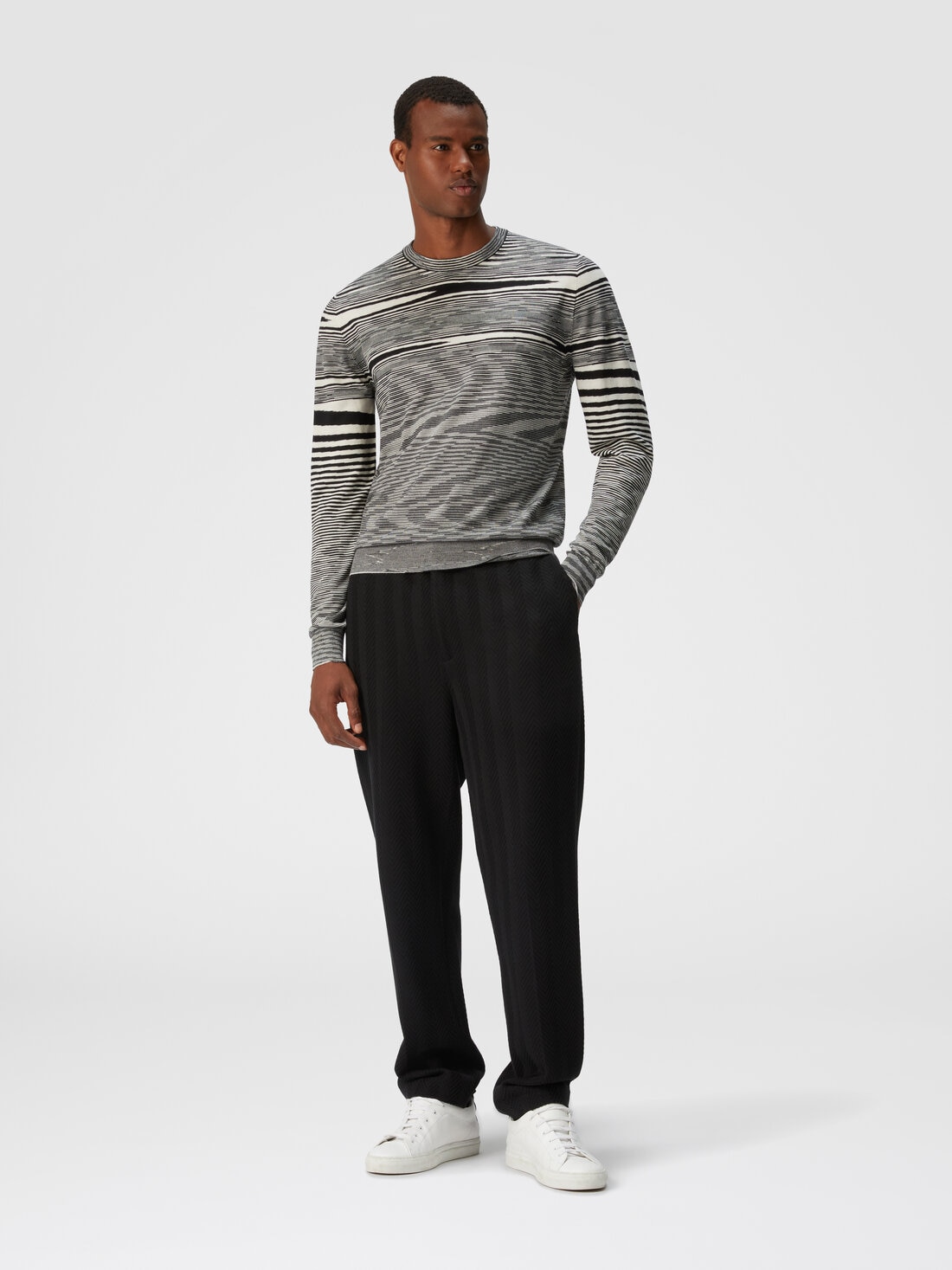 Slub crew-neck pullover, Black & White - 8051575612619 - 1