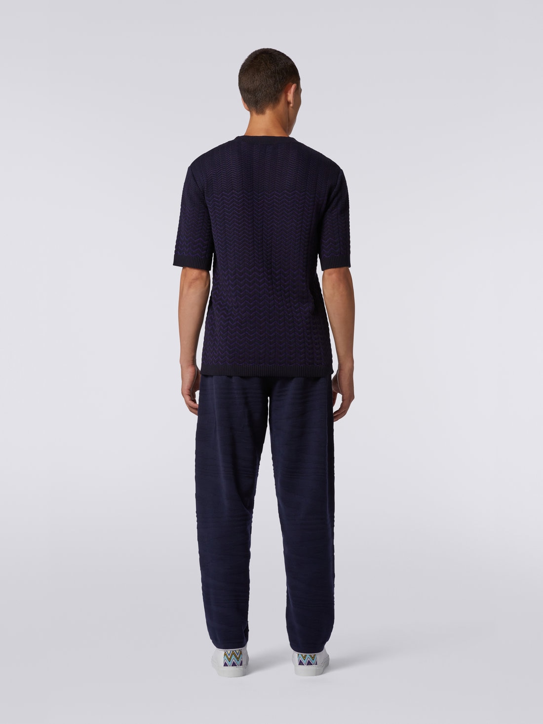 Wool and viscose embossed trousers, Navy Blue  - UC23SI00BK021ZS728P - 3