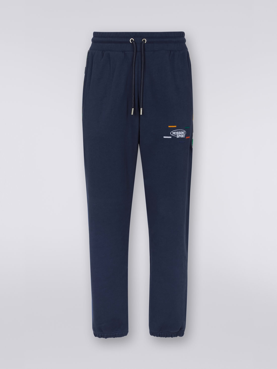 Cotton jogger trousers with multicoloured insert, Navy Blue  - UC23SI01BJ00EQS729H - 0