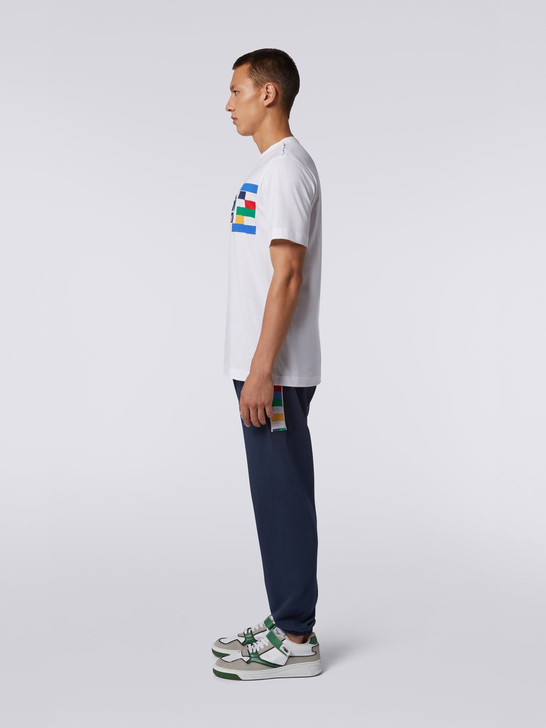 Cotton jogger trousers with multicoloured insert, Navy Blue  - UC23SI01BJ00EQS729H - 2