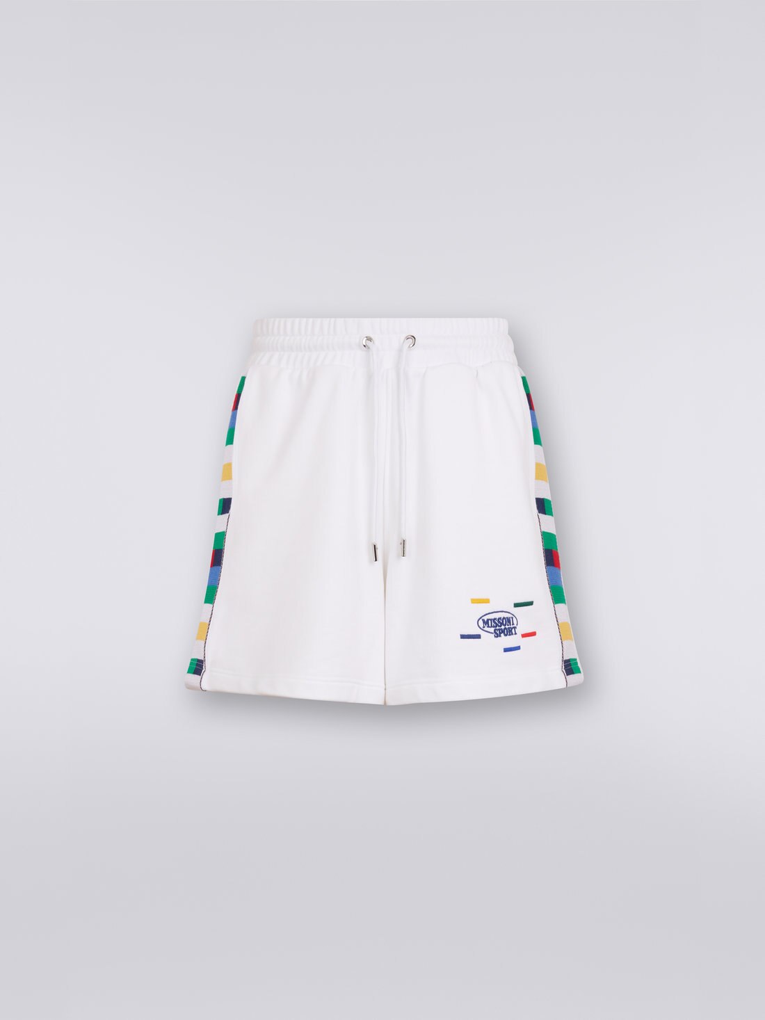 Short en jersey de coton et viscose avec bandes tricotées, Blanc & Multicolore Heritage - 8051575717406 - 0