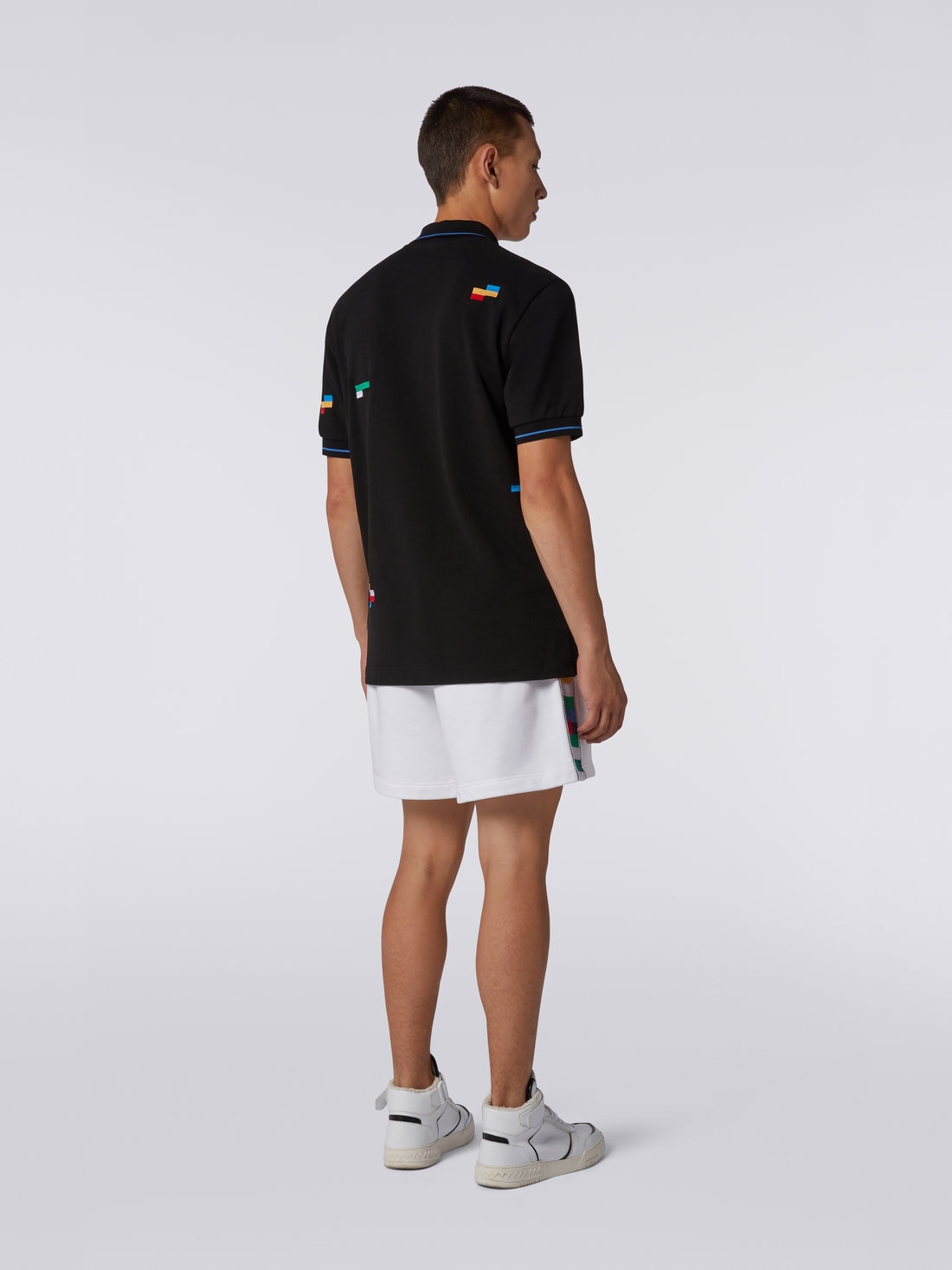 Short en jersey de coton et viscose avec bandes tricotées, Blanc & Multicolore Heritage - 8051575717406 - 3