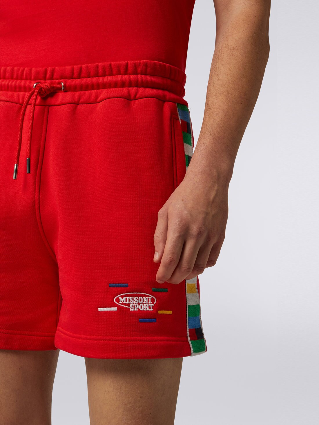 Cotton and viscose jersey shorts with knitted bands, Red & Multicoloured - 8051575717680 - 4