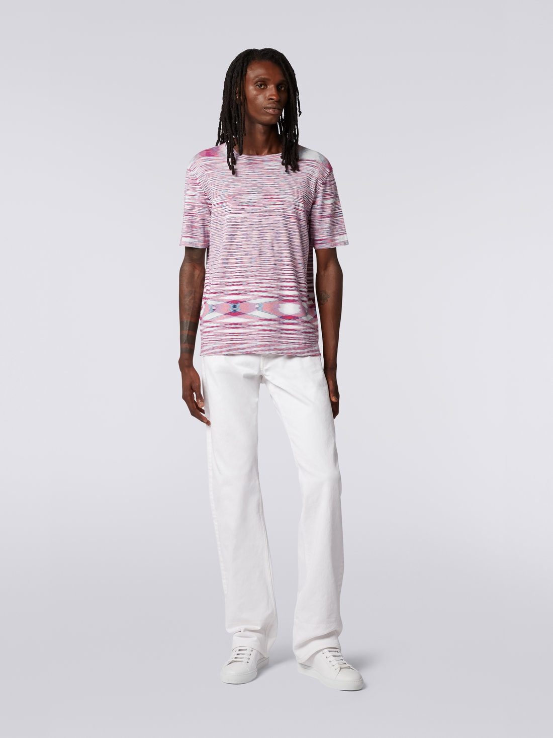 T-shirt girocollo in cotone fiammato, Binaco, Nero &  Viola - UC23SL03BK013BF500S - 1