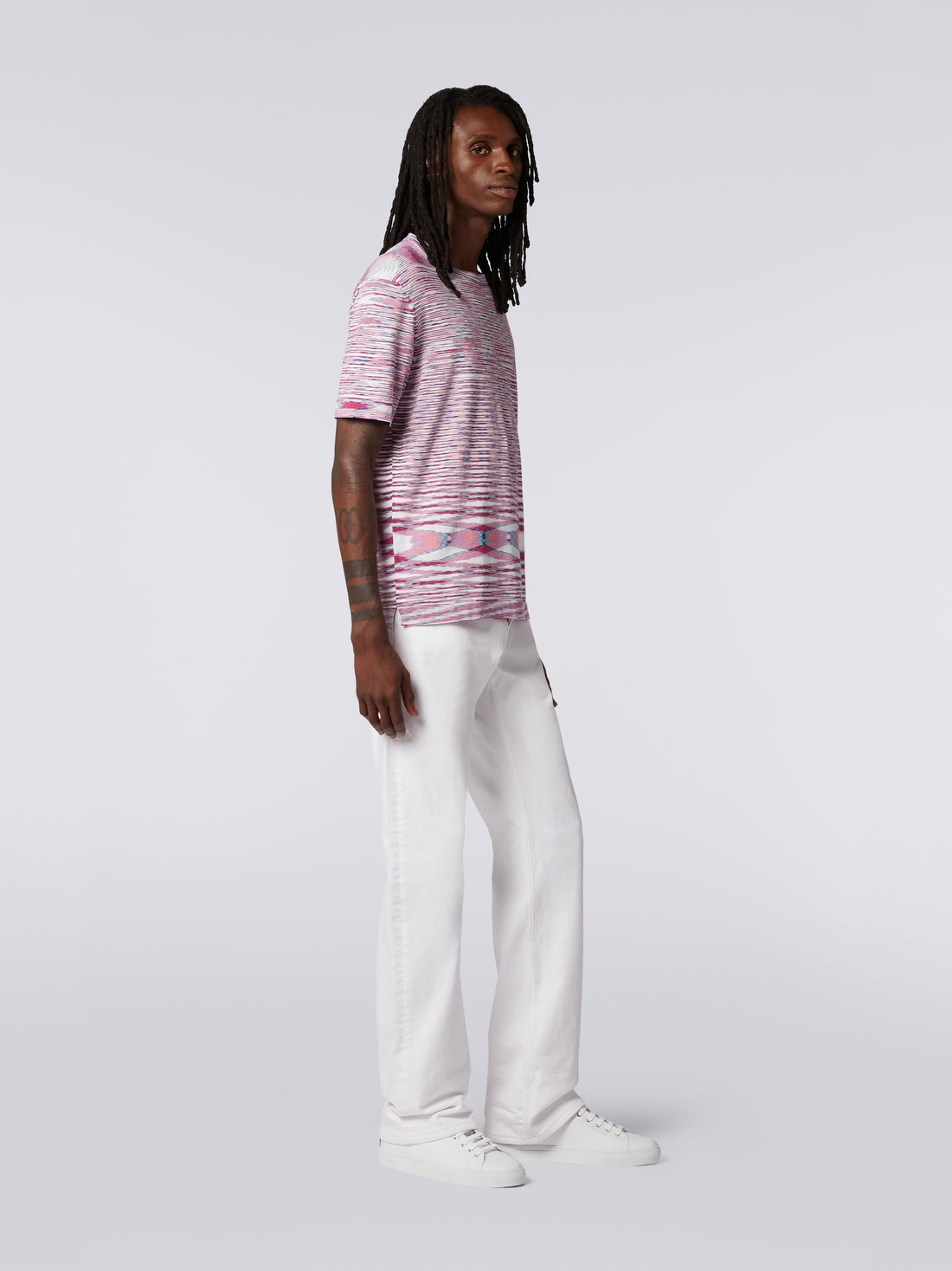 T-shirt girocollo in cotone fiammato, Binaco, Nero &  Viola - UC23SL03BK013BF500S - 2
