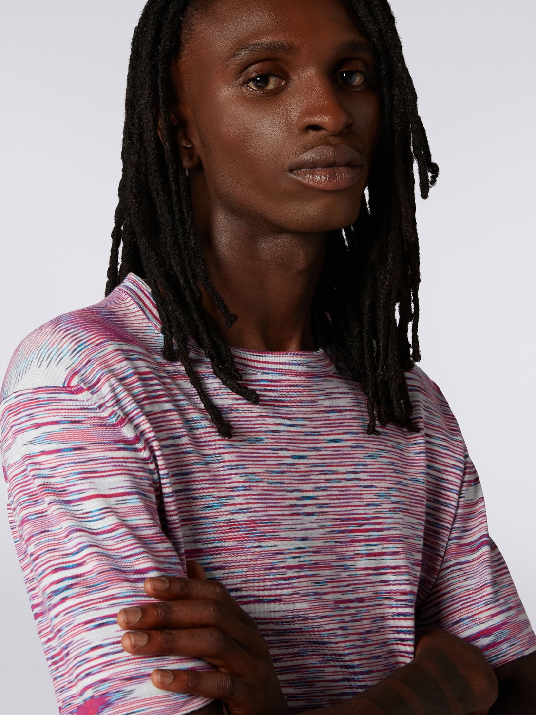 T-shirt girocollo in cotone fiammato, Binaco, Nero &  Viola - UC23SL03BK013BF500S - 4