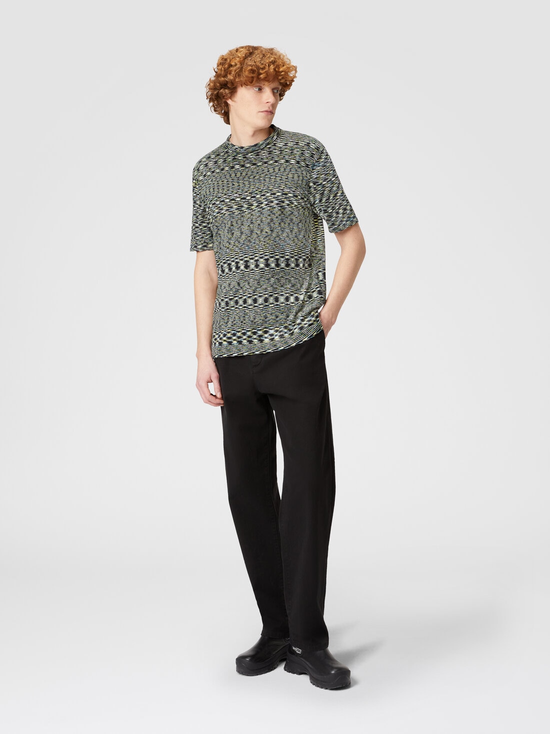 T-shirt girocollo in cotone fiammato, Multicolore  - UC23SL03BK013BF602Q - 1