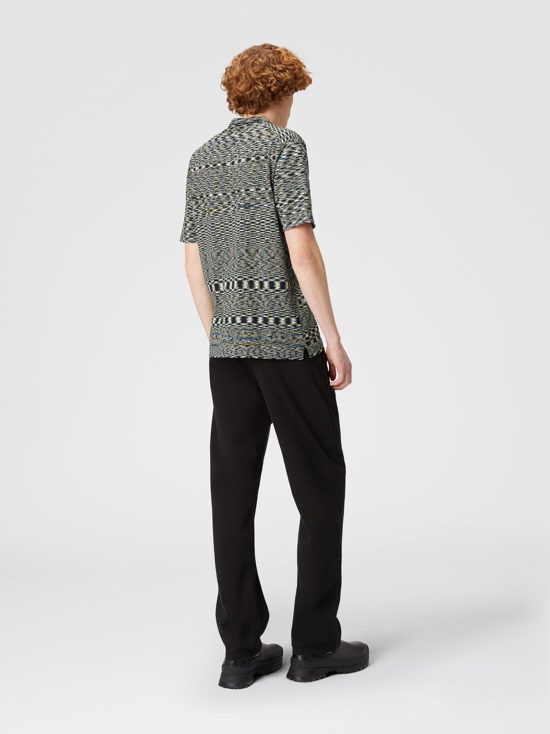 T-shirt girocollo in cotone fiammato, Multicolore  - UC23SL03BK013BF602Q - 2