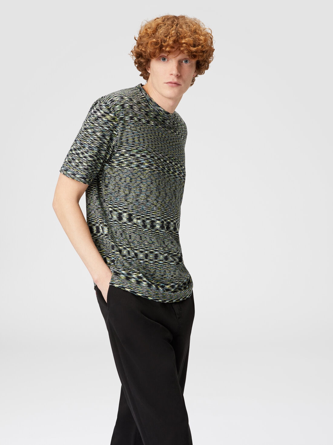 T-shirt girocollo in cotone fiammato, Multicolore  - UC23SL03BK013BF602Q - 3