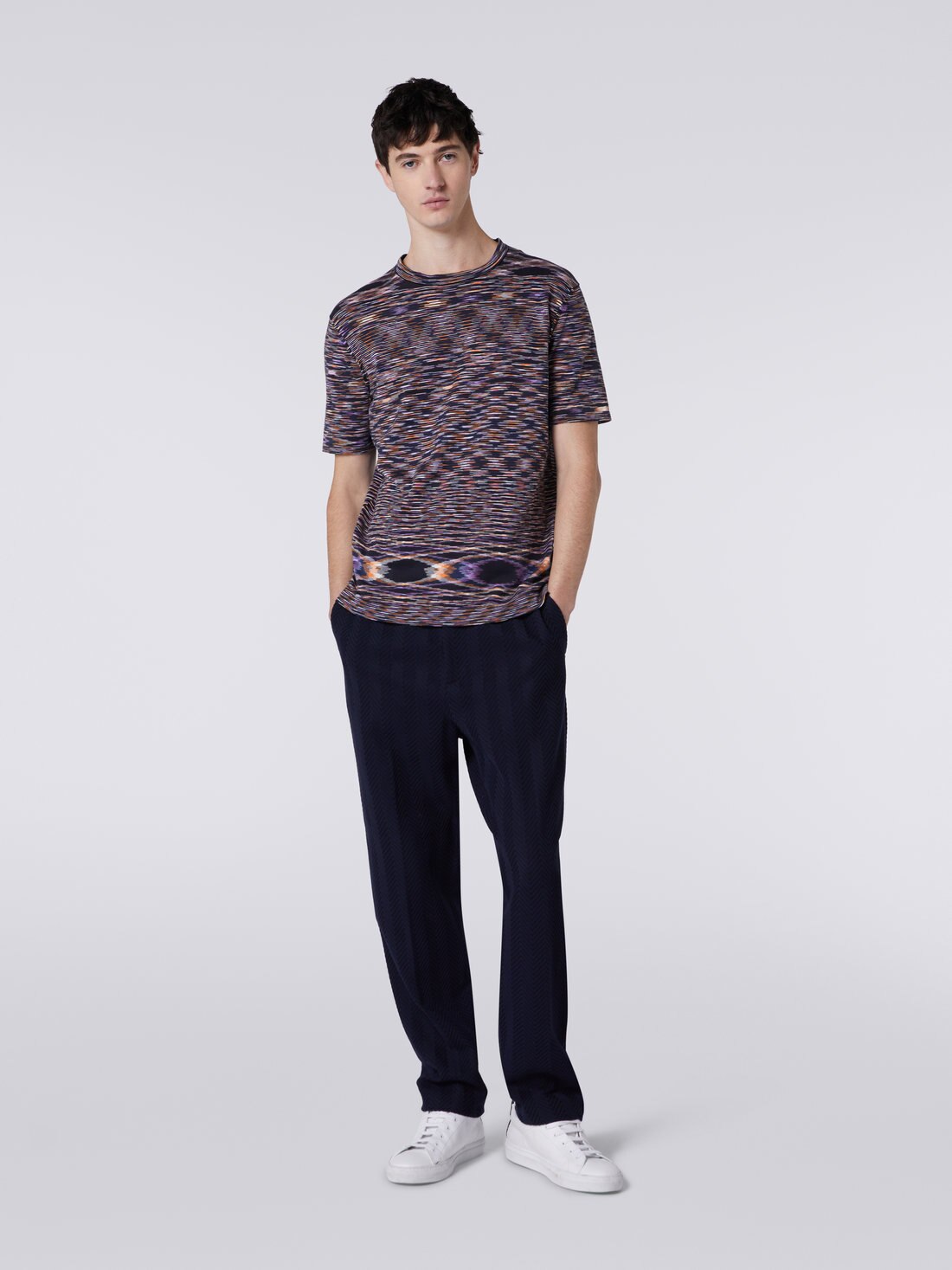Slub cotton crew-neck T-shirt, Multicoloured  - UC23SL03BK013BF902Q - 1