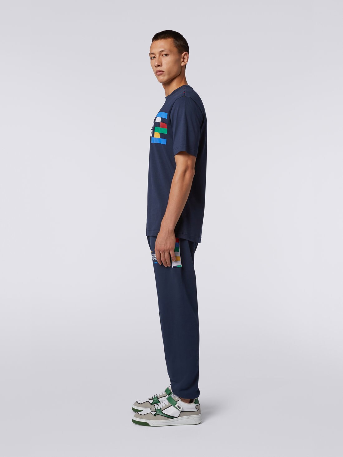 Tシャツ ラウンドネック コットン プリント＆エンブロイダリー入り, ネイビーブルー  - UC23SL04BJ00EBS729F - 2