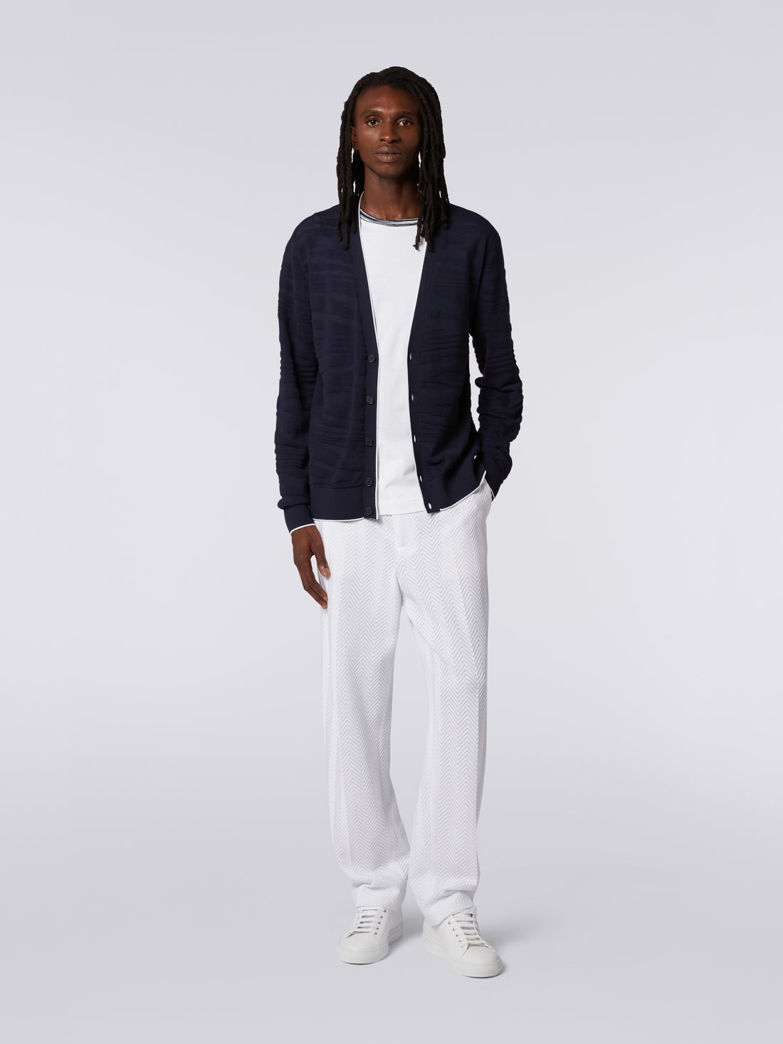 Pantalon en laine et viscose ç finition gaufrée, Bleu Marine  - UC23SM00BK021ZS728P - 1