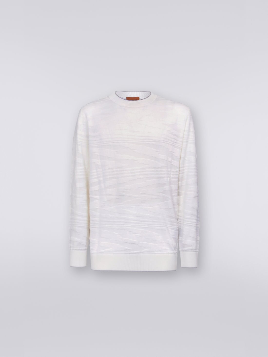 Pull à col rond en laine et viscose avec finition en relief, Blanc  - 8051575758300 - 0