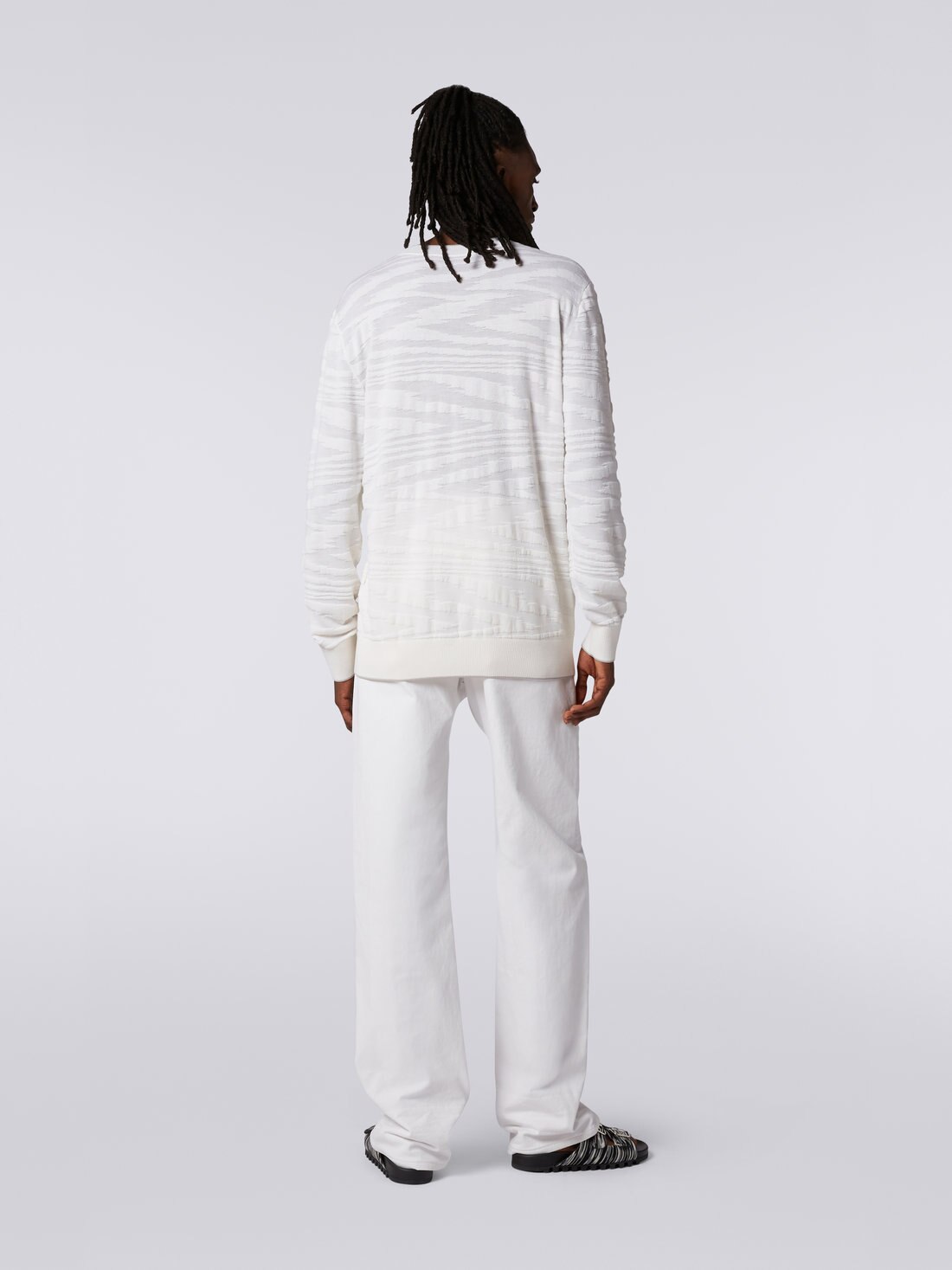 Pull à col rond en laine et viscose avec finition en relief, Blanc  - 8051575758300 - 3