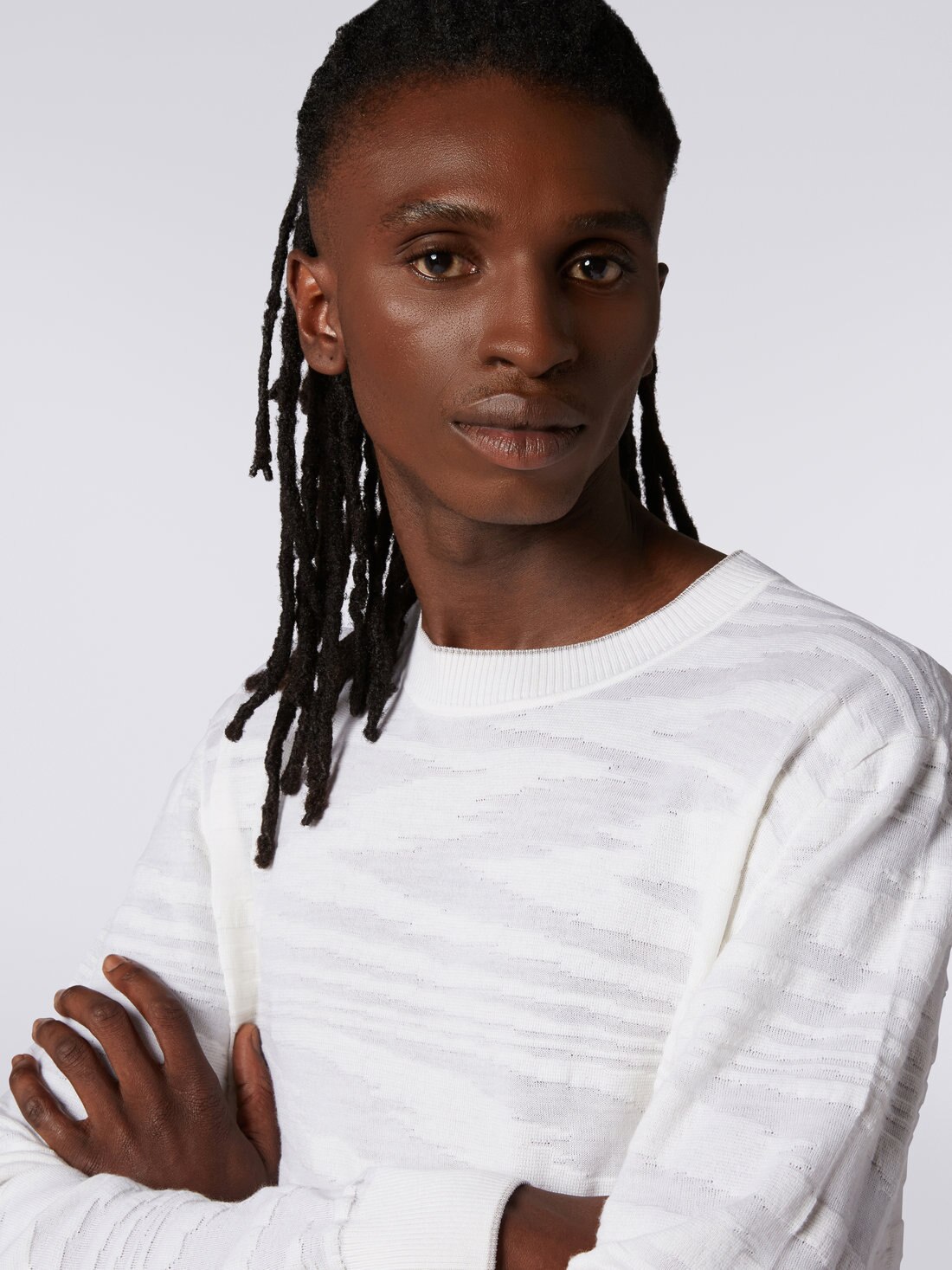 Pull à col rond en laine et viscose avec finition en relief, Blanc  - 8051575758300 - 4