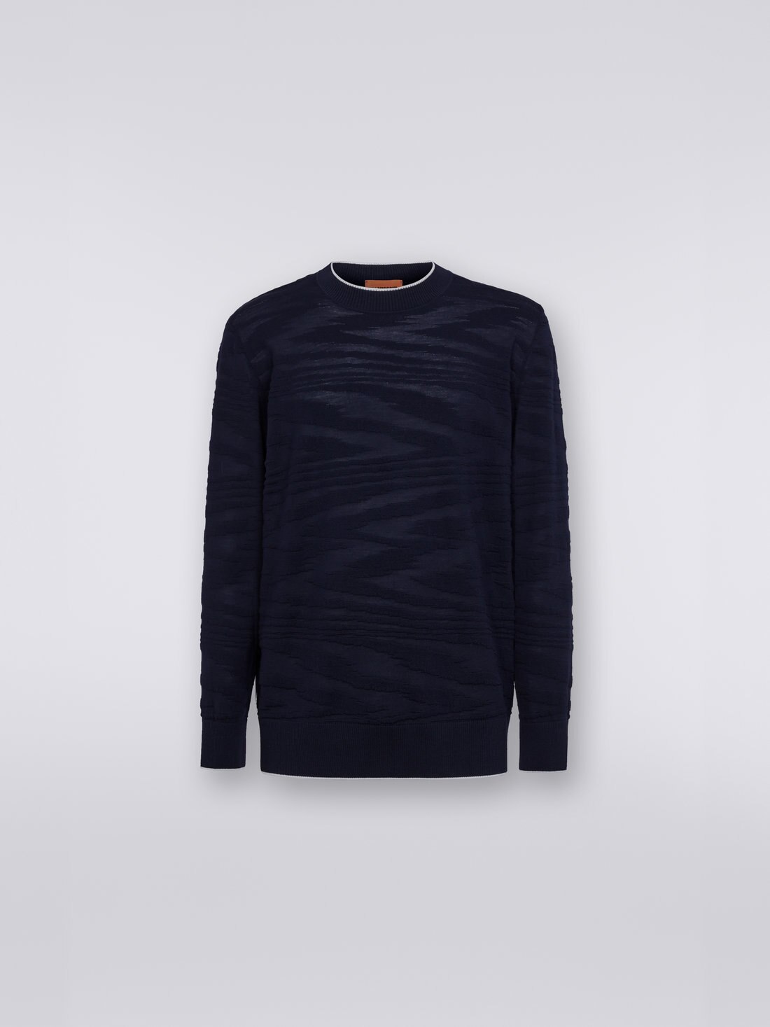 Wool and viscose crew-neck jumper with embossed working, Navy Blue  - UC23SN01BK021ZS728P - 0