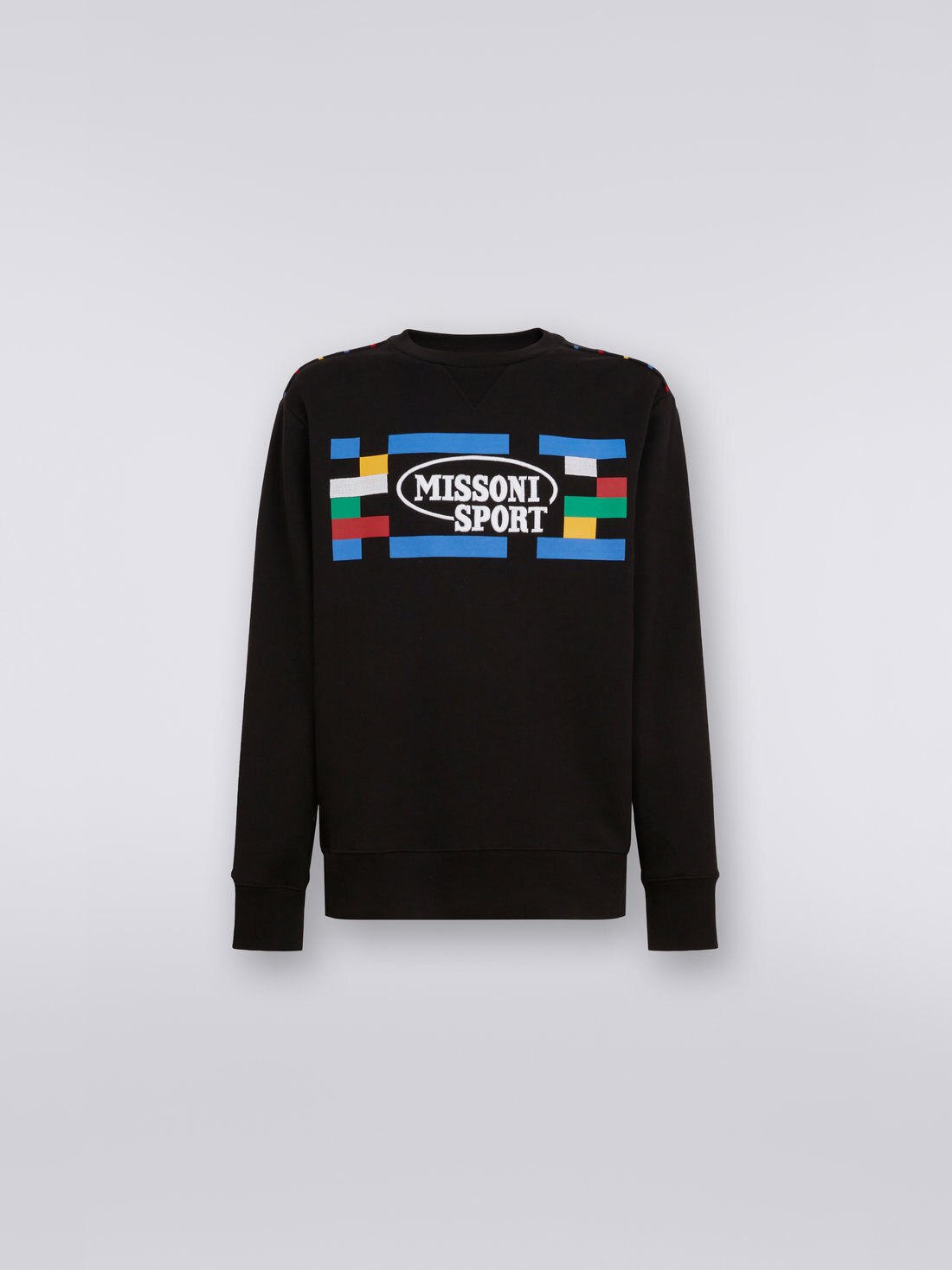 Crew-neck cotton sweatshirt with Legacy logo and knitted piping, Black & Multicoloured - 0