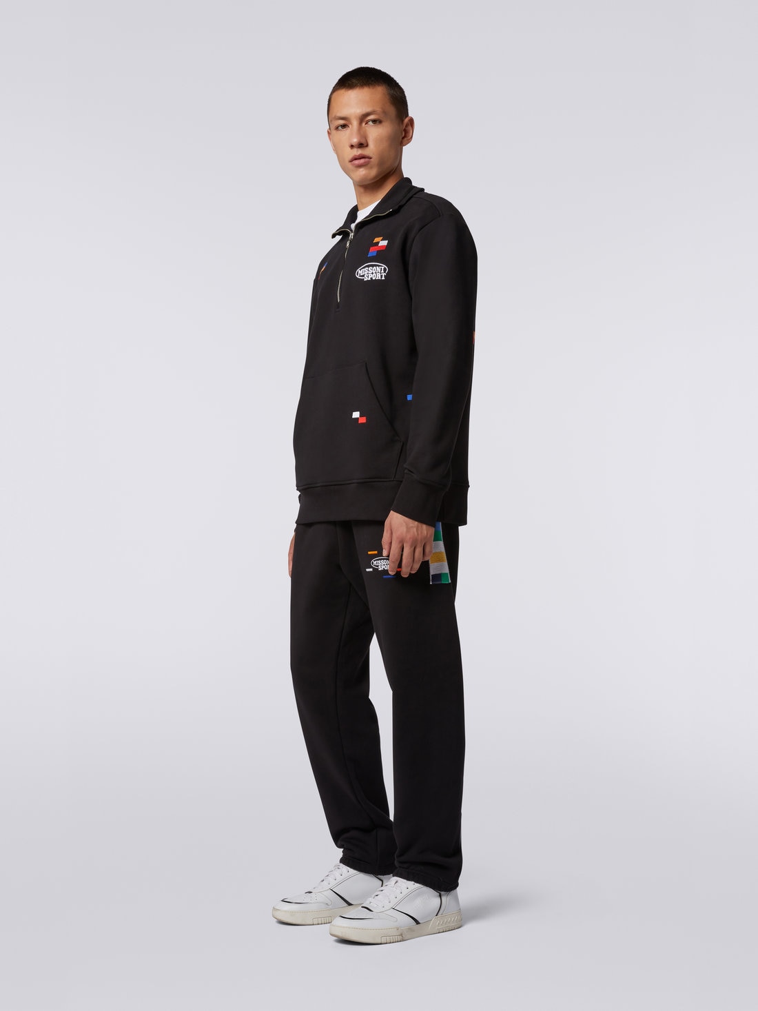 Sweatshirt with half zip and Legacy logo embroidery, Black & Multicoloured - UC23SW01BJ00EES91E6 - 2