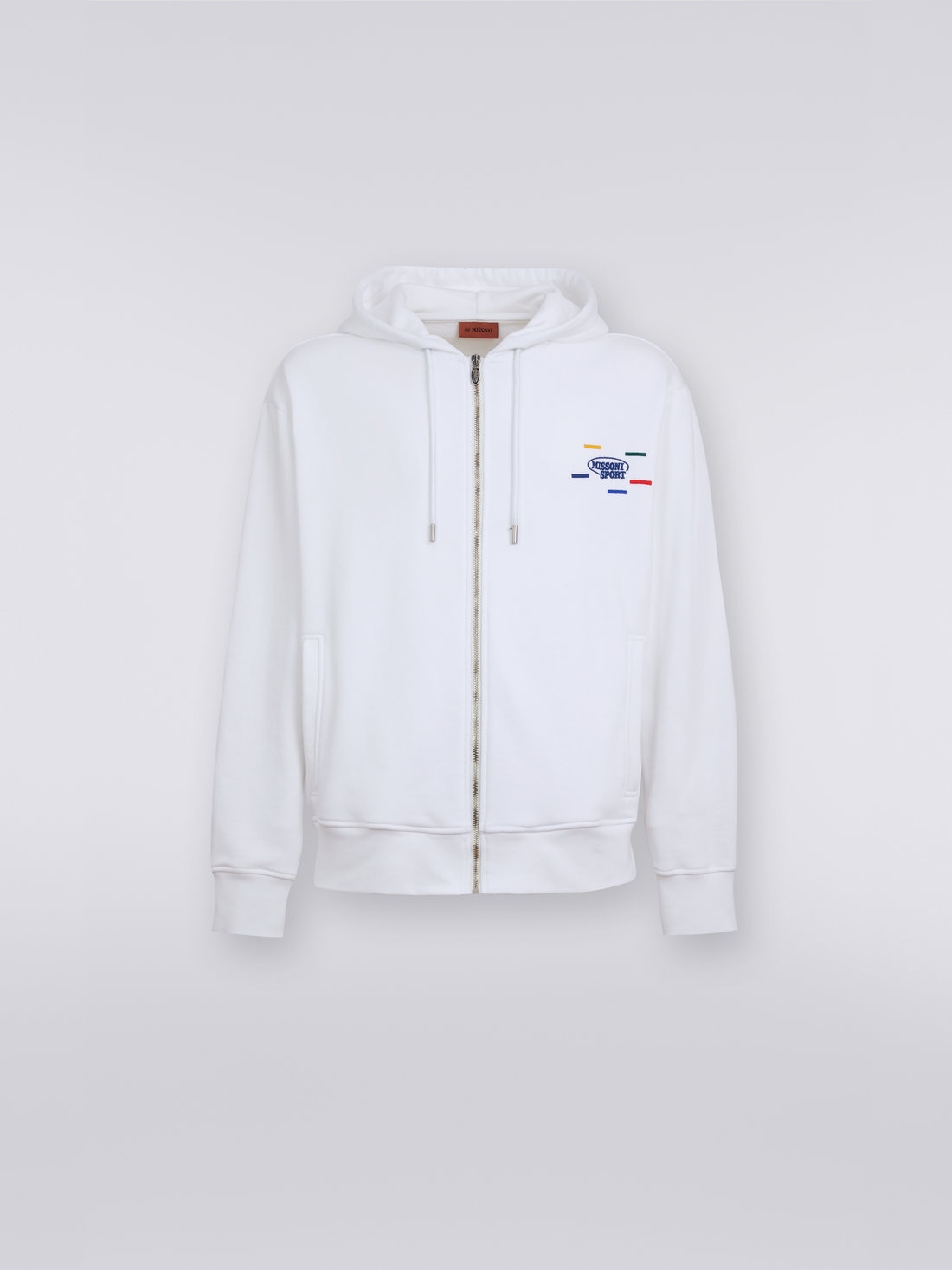 Cotton sweatshirt with hood and zip, White & Multicoloured Heritage - 0